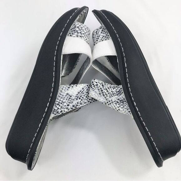 Alegria COLETTE White Metallic Silver Reptile Strappy Support Slide Sandals - Picture 11 of 16